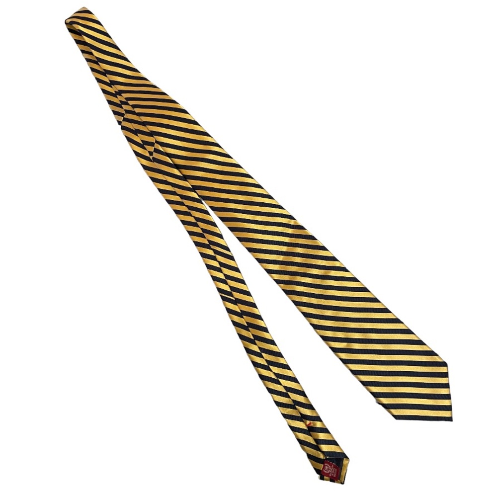 Gold and Navy Striped 100% Silk Chaps Tie - Picture 1 of 3